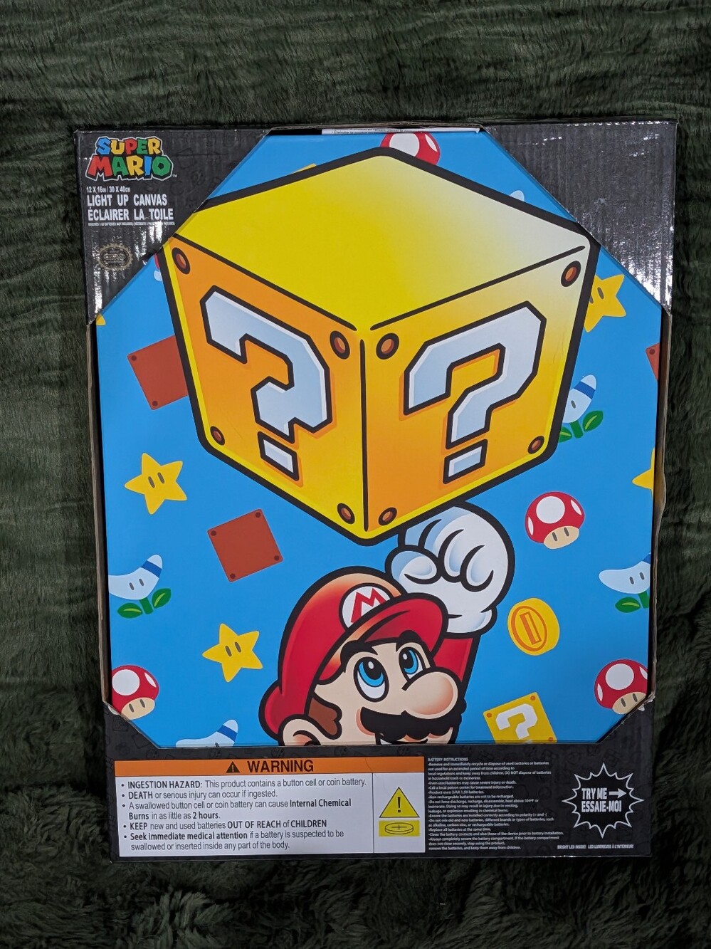 Brand New Super Mario Question Block Light Up Canvas Picture 12" Inch x 16" Inch